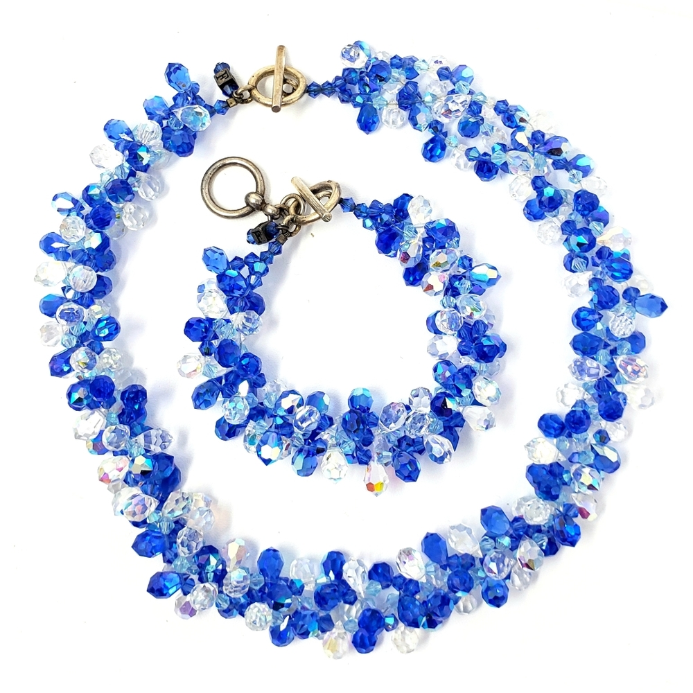 Aurora Borealis Blue Cluster Necklace & Bracelet